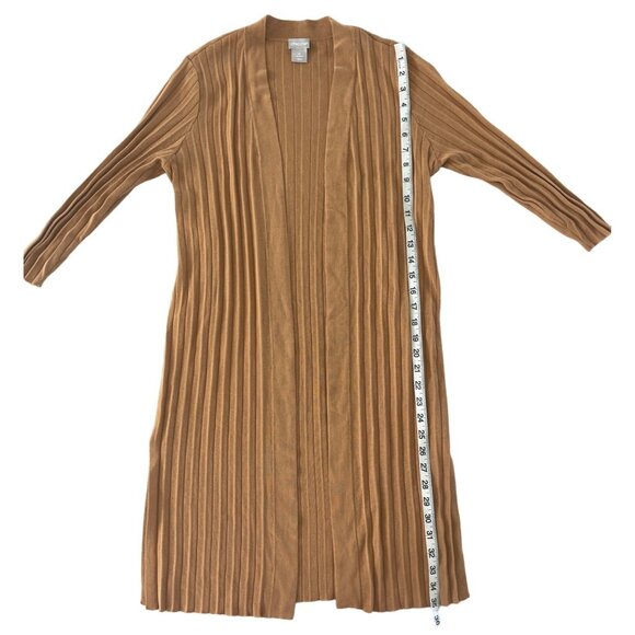 Chicos Long Line Maxi Pleated Open Front Cardigan English Toffee Gold 0 S $109 - Picture 4 of 9